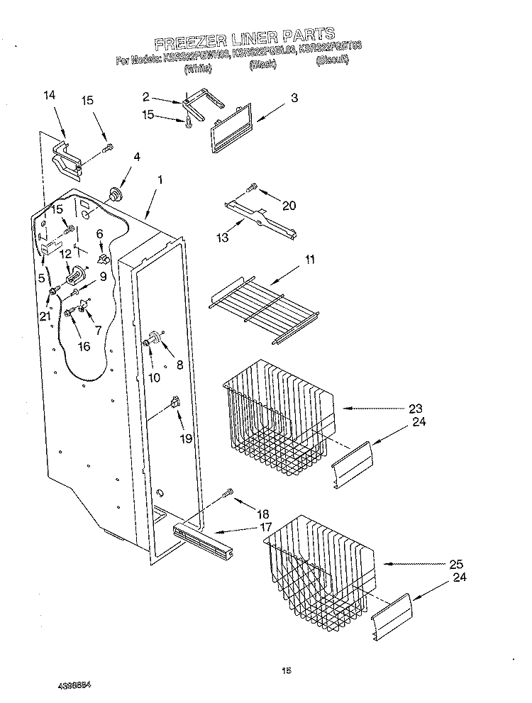 FREEZER LINER Diagram and Parts List for KSRS22FGBL03  KitchenAid Refrigerator