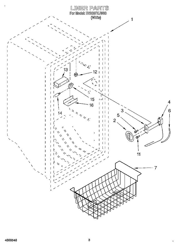 LINER, OPTIONAL Diagram and Parts List for EV200FXJW00  Whirlpool Freezer