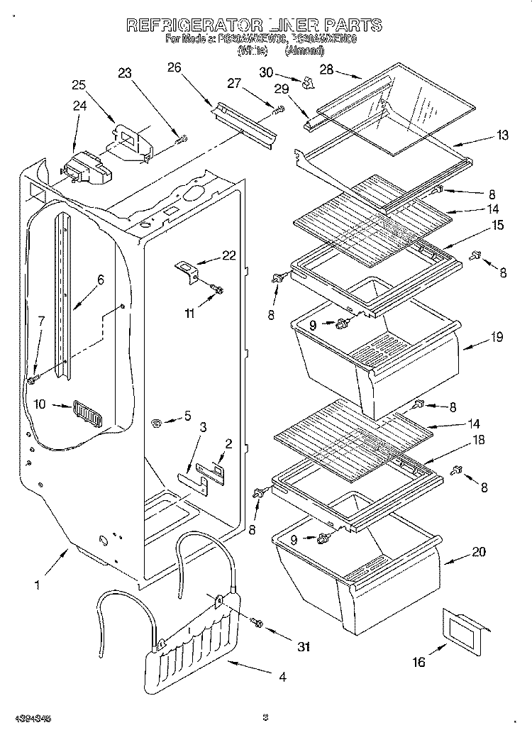REFRIGERATOR LINER Diagram and Parts List for RS20AWXEW00  Roper Refrigerator