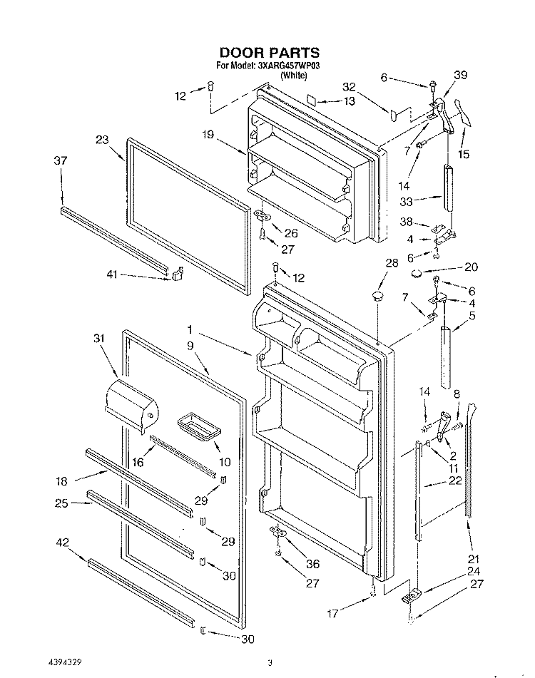 DOOR Diagram and Parts List for 3XARG457WP03  Whirlpool Refrigerator