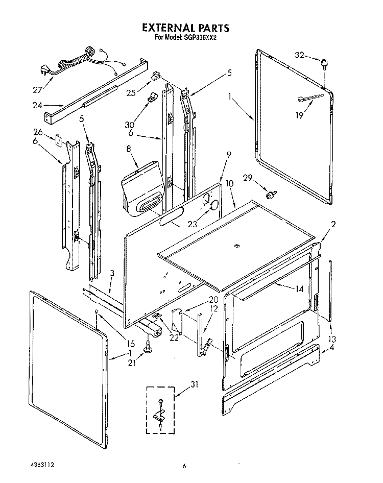 EXTERNAL PARTS, LIT/OPTIONAL Diagram and Parts List for SGP335XX2  Roper Range