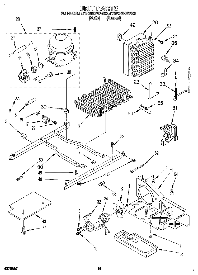 UNIT Diagram and Parts List for 4YED25DQDN00  Whirlpool Refrigerator