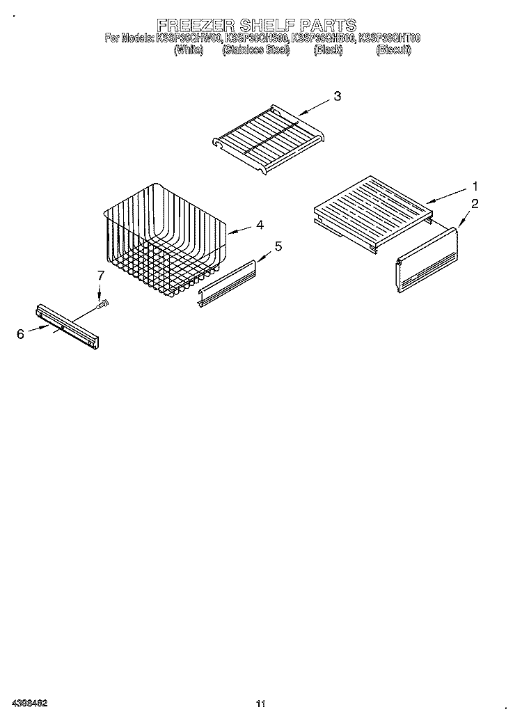 FREEZER SHELF Diagram and Parts List for KSSP36QHT00  KitchenAid Refrigerator