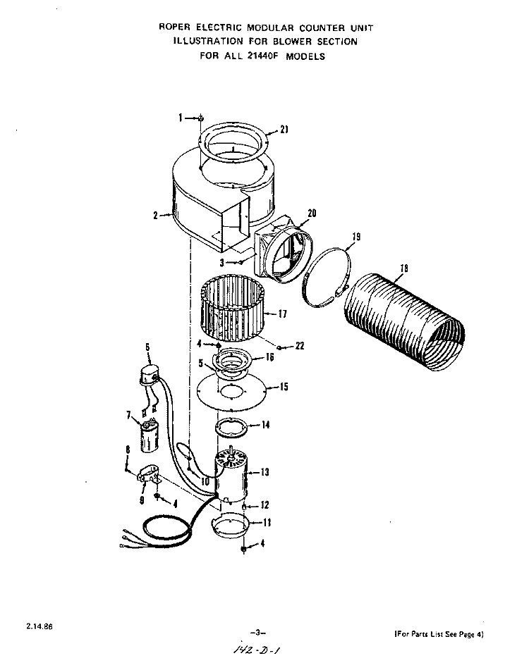 BLOWER Diagram and Parts List for 2144W0F  Roper Range