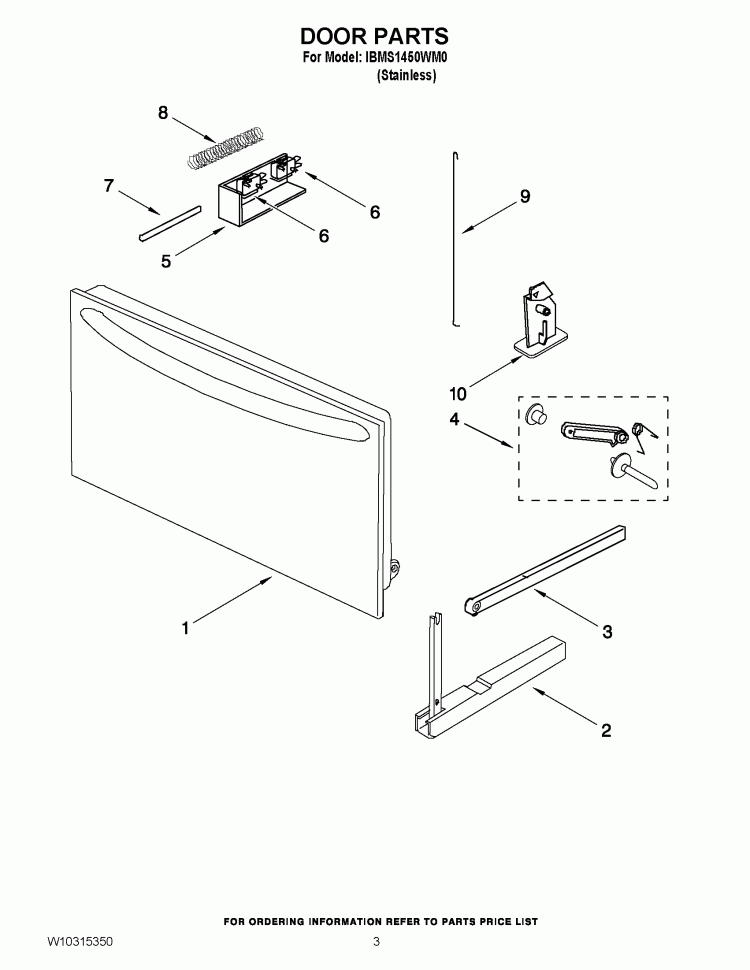 DOOR PARTS Diagram and Parts List for IBMS1450WM0  Whirlpool Microwave