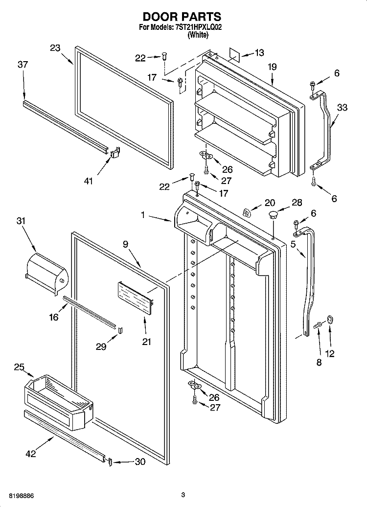 DOOR PARTS Diagram and Parts List for 7ST21HPXLQ02  Whirlpool Refrigerator