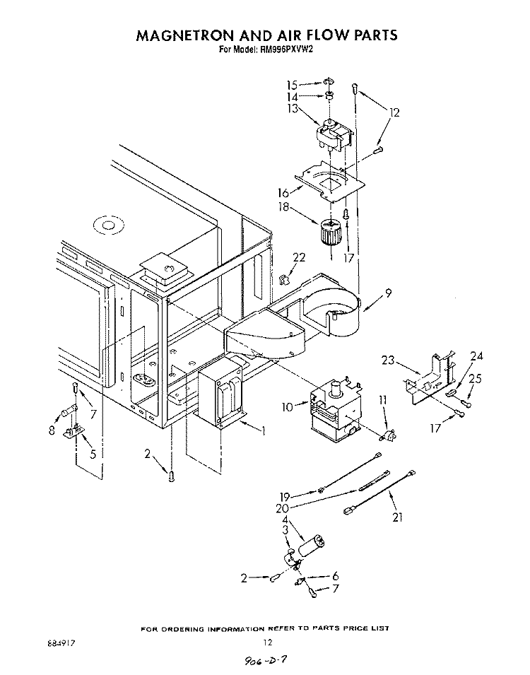 MAGNETRON AND AIR FLOW Diagram and Parts List for RM996PXVW2  Whirlpool Microwave Oven Combo