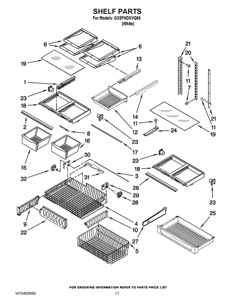 SHELF PARTS Diagram and Parts List for GX5FHDXVQ06  Whirlpool Refrigerator