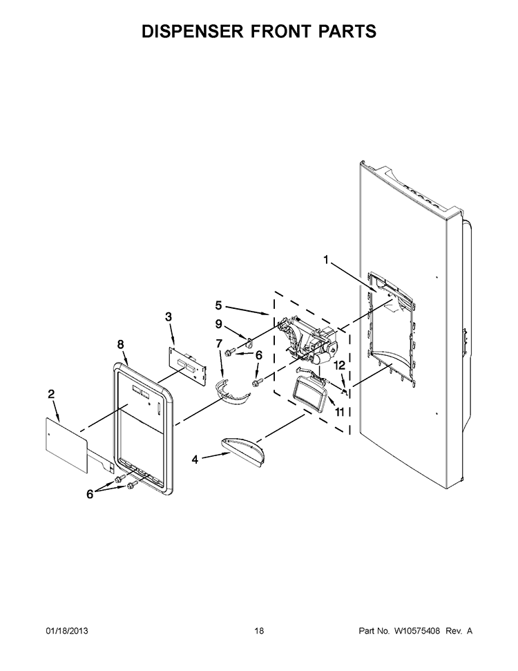 DISPENSER FRONT PARTS Diagram and Parts List for KFIS20XVWH8  KitchenAid Refrigerator
