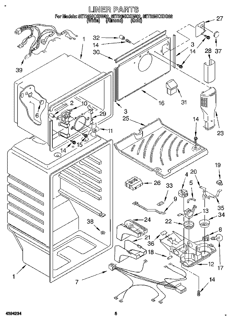 LINER Diagram and Parts List for 8ET20NKXDW02  Whirlpool Refrigerator