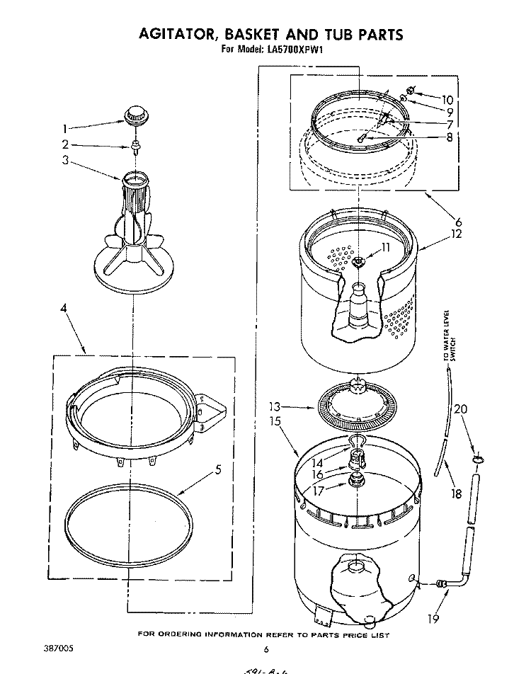 AGITATOR, BASKET AND TUB Diagram and Parts List for LA5700XPW1  Whirlpool Washer