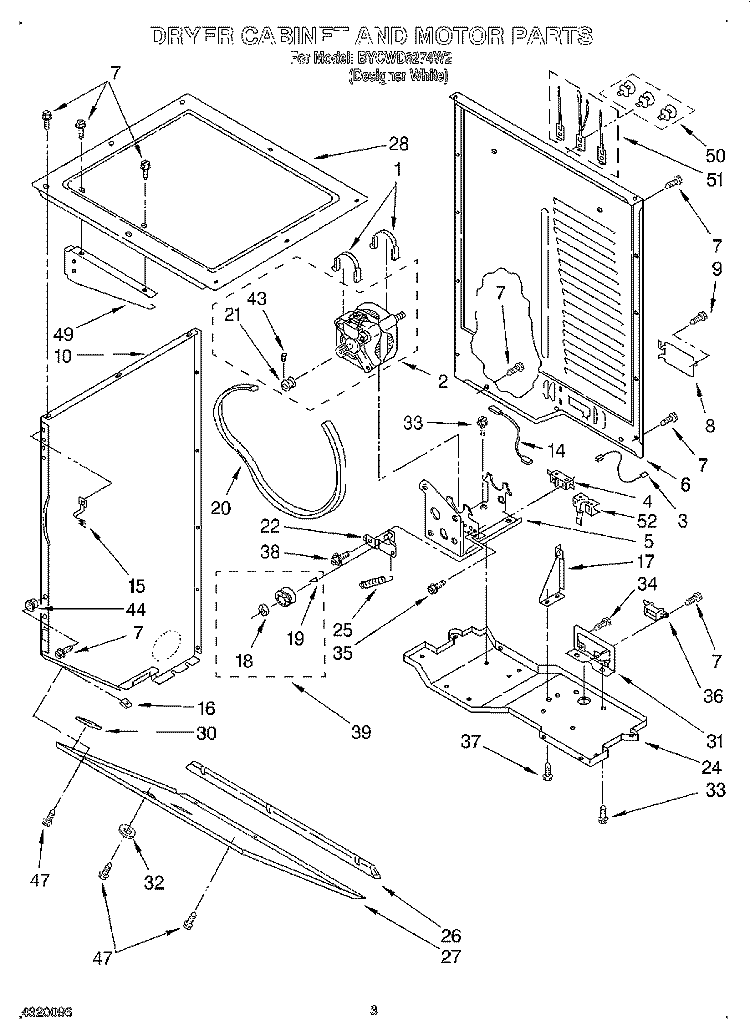 DRYER CABINET AND MOTOR Diagram and Parts List for BYCWD6274W2  Crosley Washer Dryer Combo