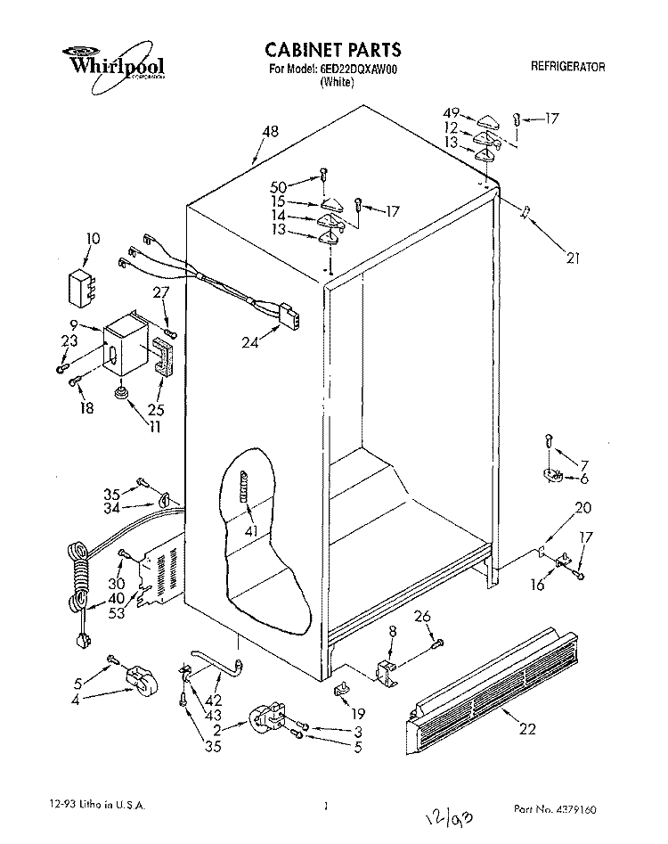 CABINET Diagram and Parts List for 6ED22DQXAW00  Whirlpool Refrigerator