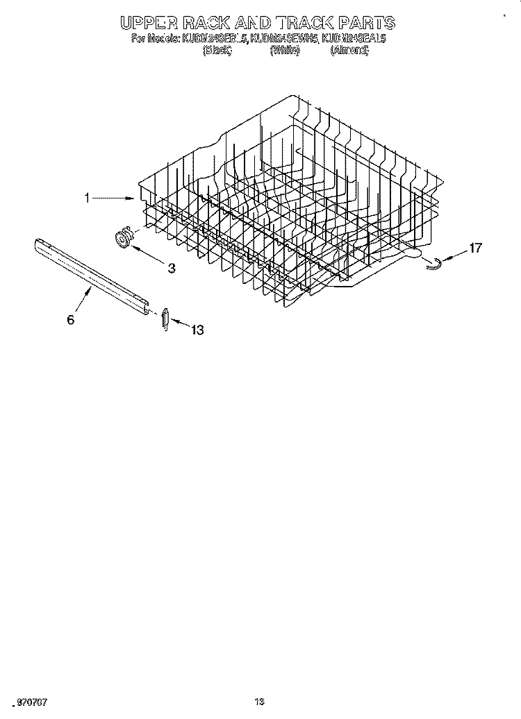 UPPER RACK AND TRACK Diagram and Parts List for KUDM24SEAL5  KitchenAid Dishwasher