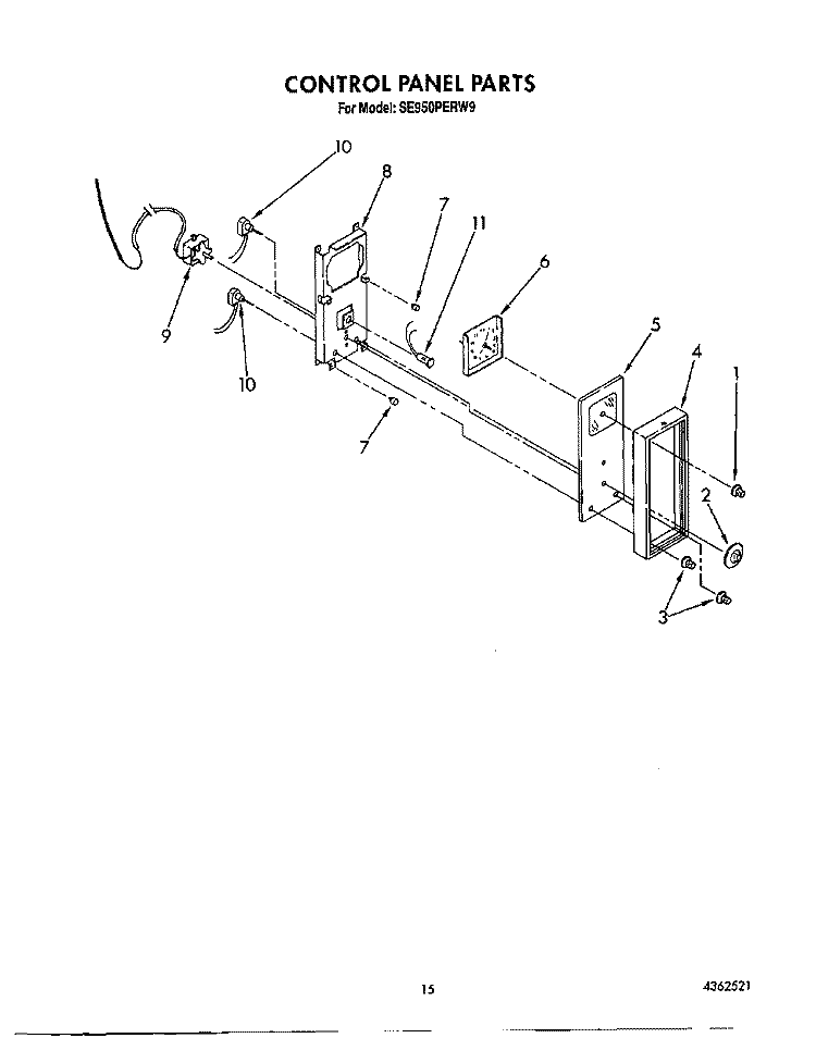 CONTROL PANEL Diagram and Parts List for SE950PERW9  Whirlpool Range