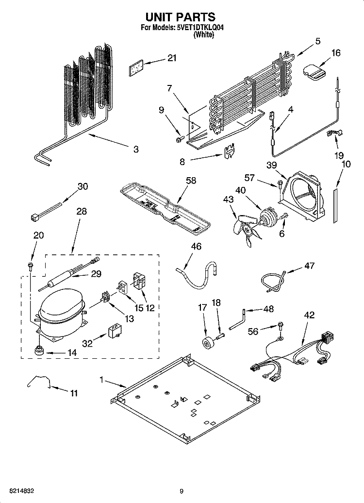 UNIT PARTS Diagram and Parts List for 5VET1DTKLQ04  Whirlpool Refrigerator