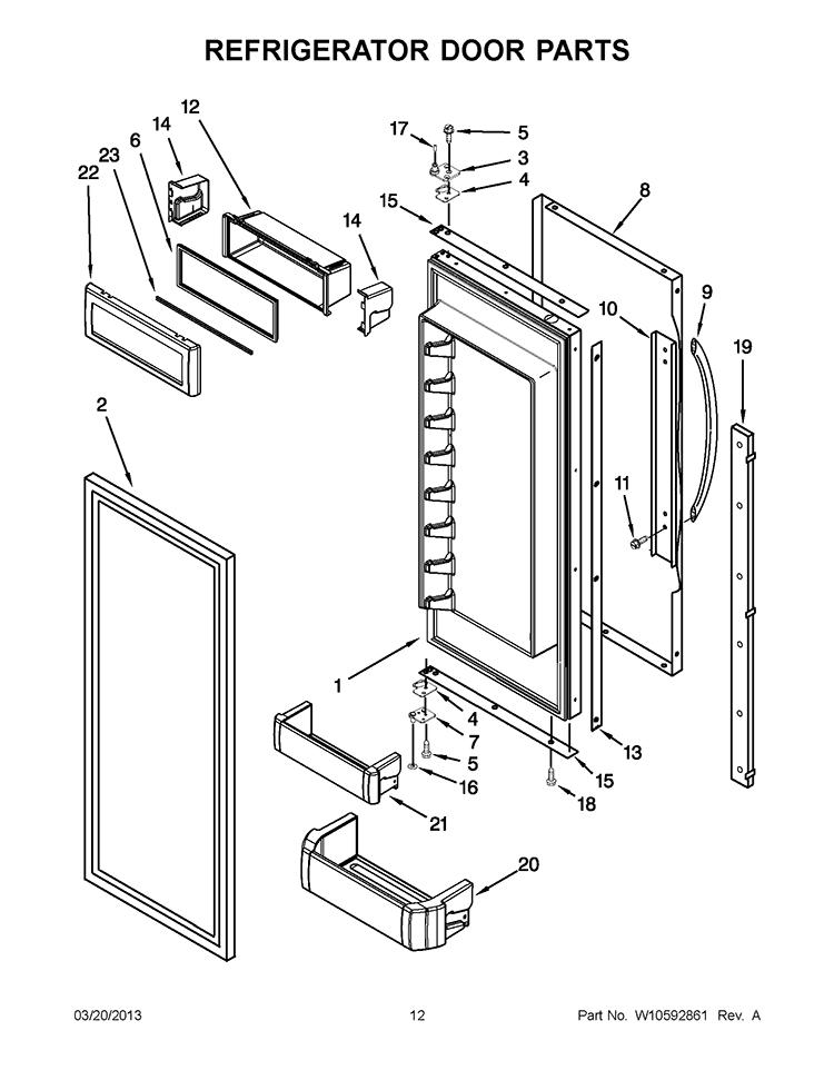 REFRIGERATOR DOOR PARTS Diagram and Parts List for KBFC42FTS07  KitchenAid Refrigerator