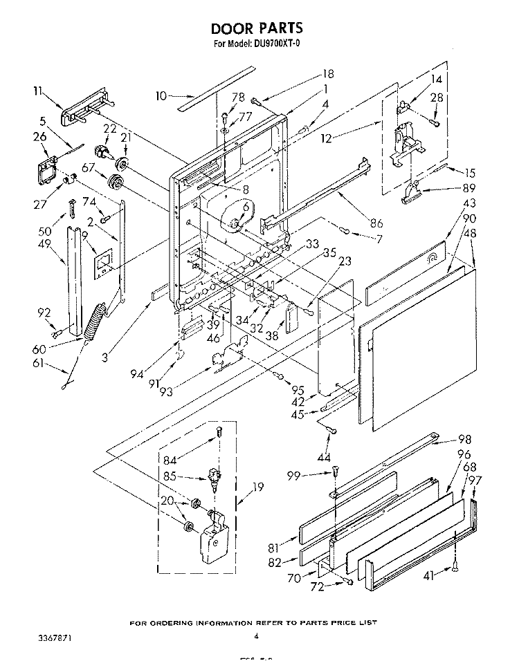 DOOR Diagram and Parts List for DU9700XT0  Whirlpool Dishwasher