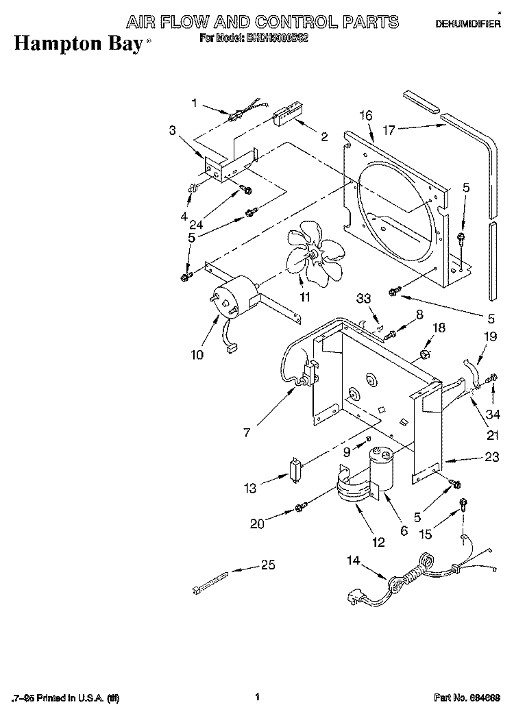 SECTION Diagram and Parts List for BHDH5000BS2  Whirlpool Dehumidifier