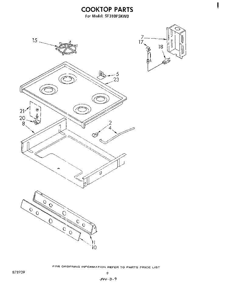 COOK TOP Diagram and Parts List for SF310PSKW0  Whirlpool Range