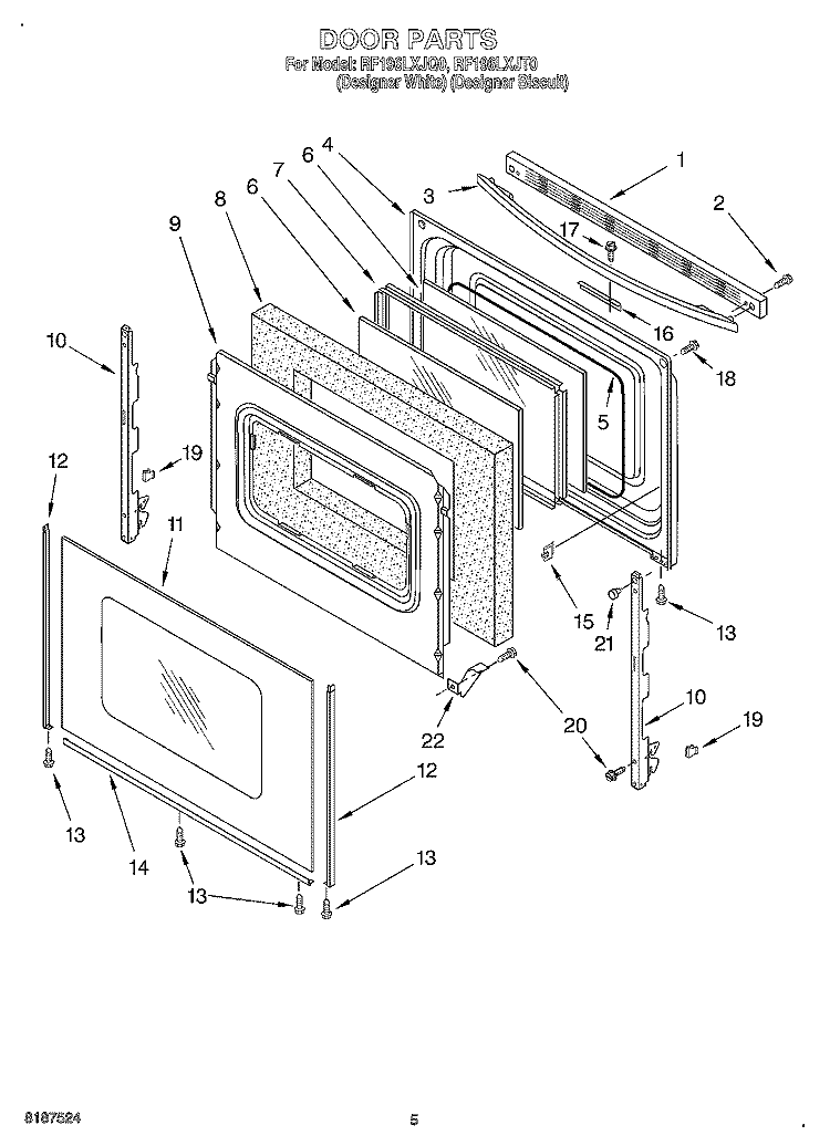 DOOR Diagram and Parts List for RF196LXJT0  Whirlpool Range