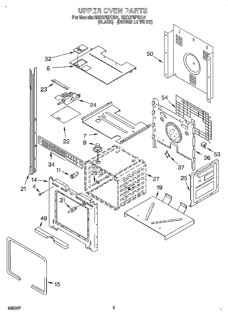 UPPER OVEN Diagram and Parts List for RBD275PDB4  Whirlpool Wall Oven