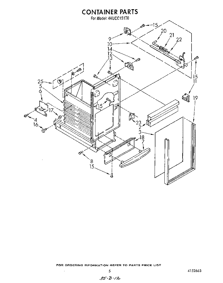 CONTAINER Diagram and Parts List for 4KUCC151T0  KitchenAid Trash Compactor