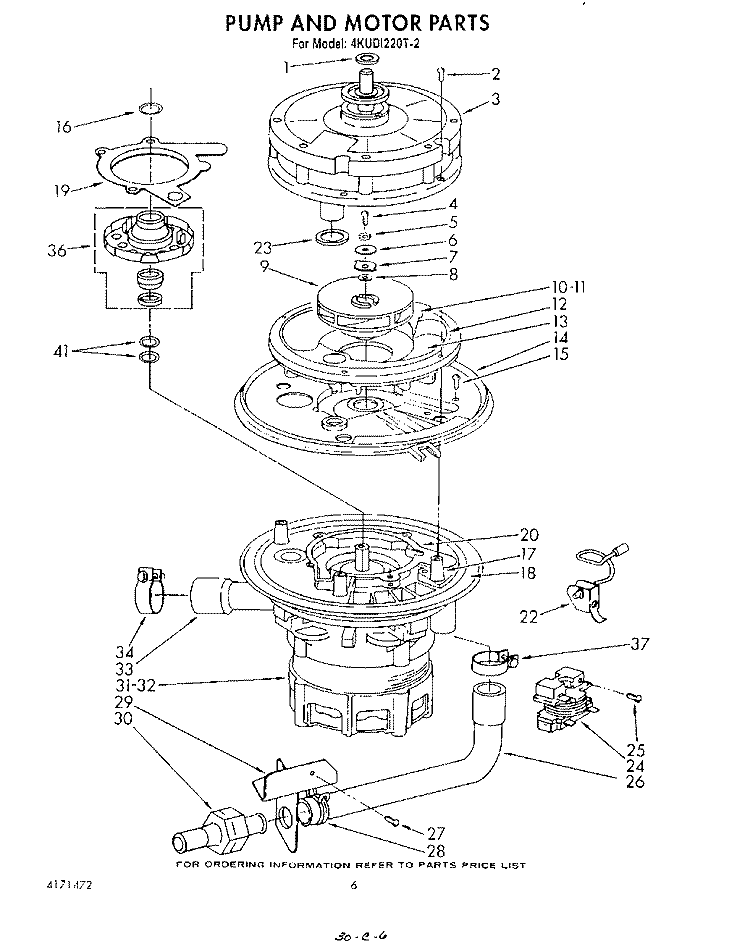PUMP AND MOTOR Diagram and Parts List for 4KUDI220T2  KitchenAid Dishwasher