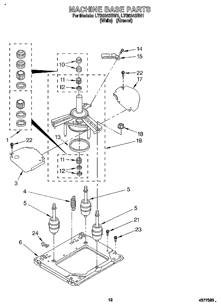 MACHINE BASE Diagram and Parts List for LTG5243BW1  Whirlpool Washer Dryer Combo