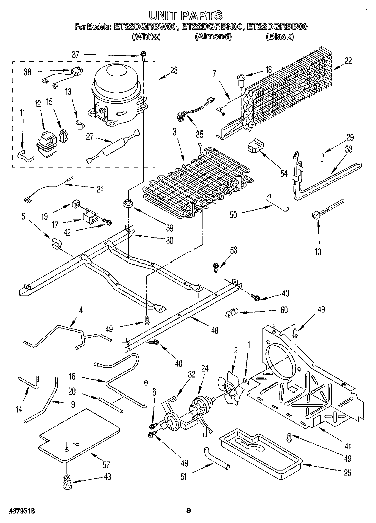 UNIT Diagram and Parts List for ET22DQRBW00  Whirlpool Refrigerator