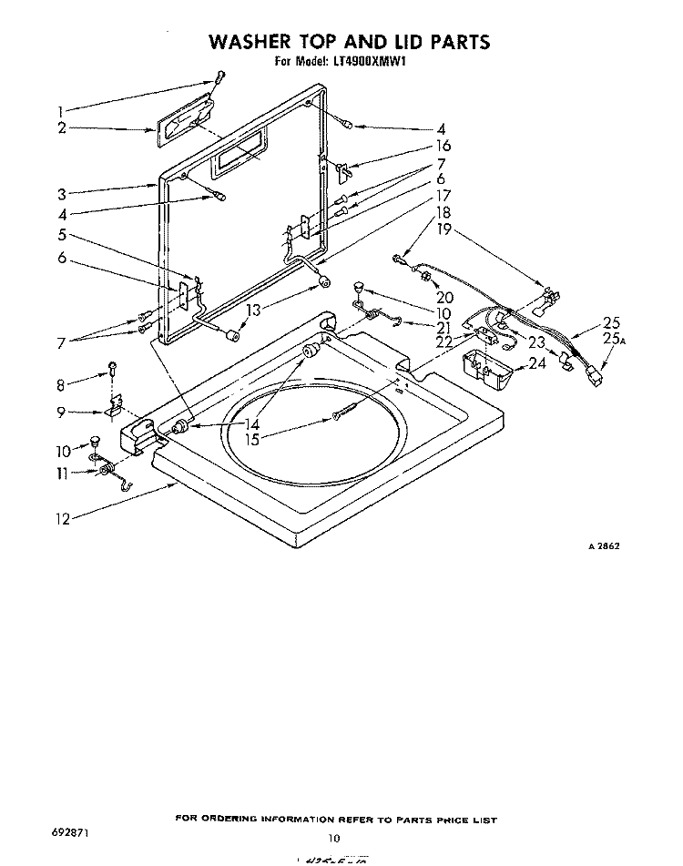 WASHER TOP AND LID Diagram and Parts List for LT4900XMW1  Whirlpool Washer Dryer Combo