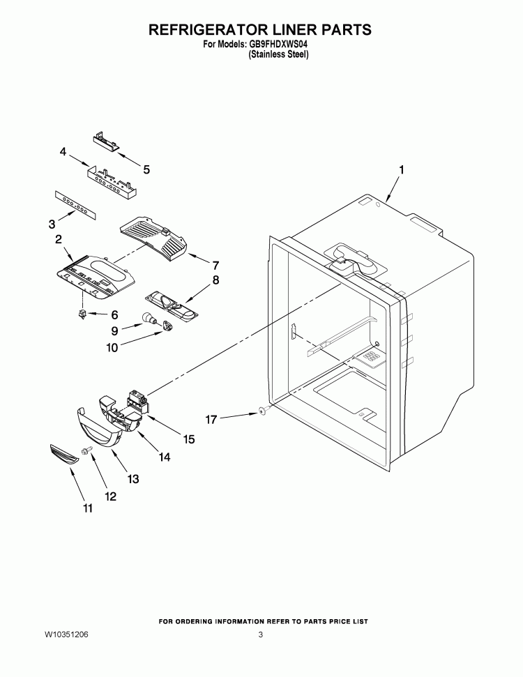 REFRIGERATOR LINER PARTS Diagram and Parts List for GB9FHDXWS04  Whirlpool Refrigerator