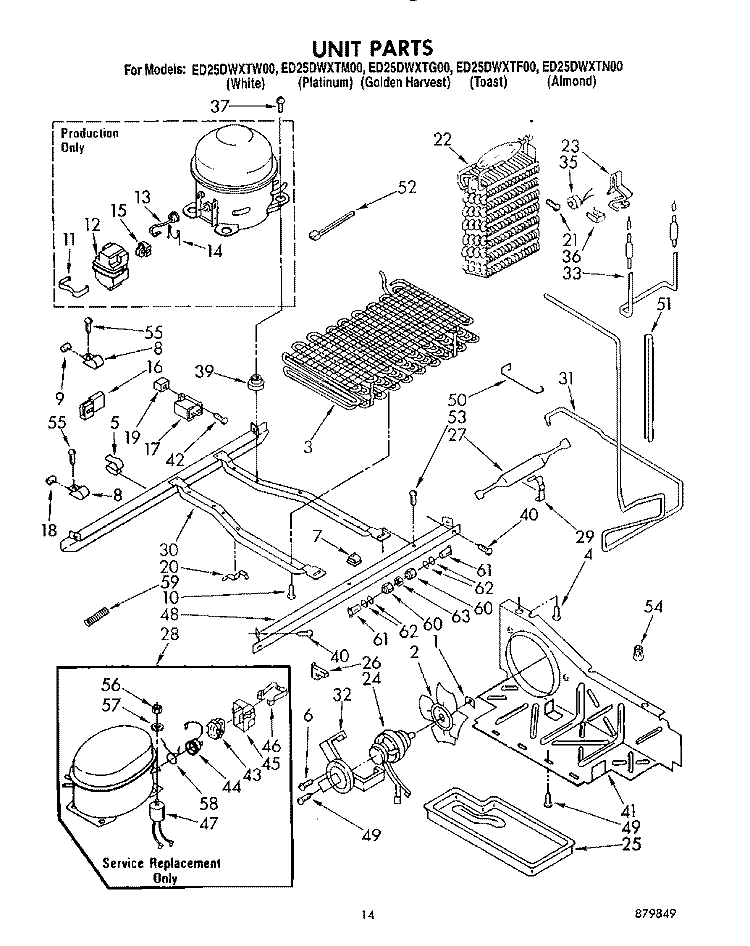 UNIT Diagram and Parts List for ED25DWXTF00  Whirlpool Refrigerator
