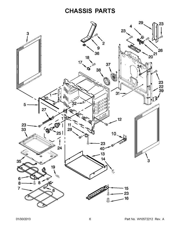 CHASSIS PARTS Diagram and Parts List for YWFE540H0BS0  Whirlpool Range