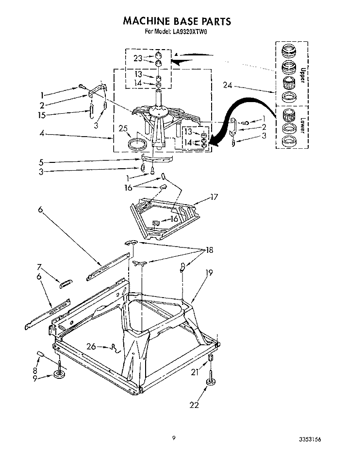 MACHINE BASE Diagram and Parts List for LA9320XTW0  Whirlpool Washer