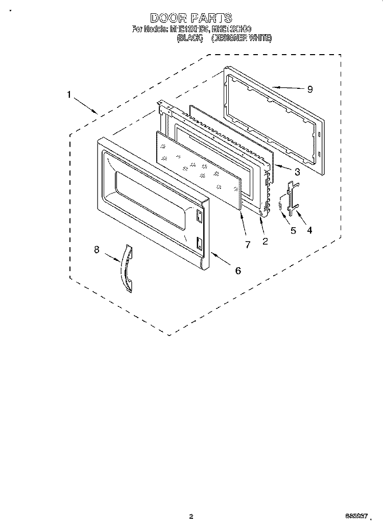 DOOR Diagram and Parts List for MHE13XHB0  Roper Microwave