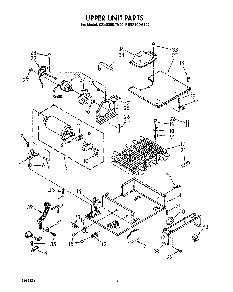 UPPER UNIT Diagram and Parts List for KSSS36DAW00  KitchenAid Refrigerator