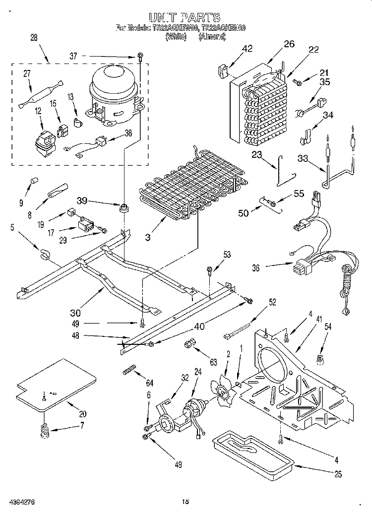 UNIT Diagram and Parts List for TS22AQXEW00  Whirlpool Refrigerator