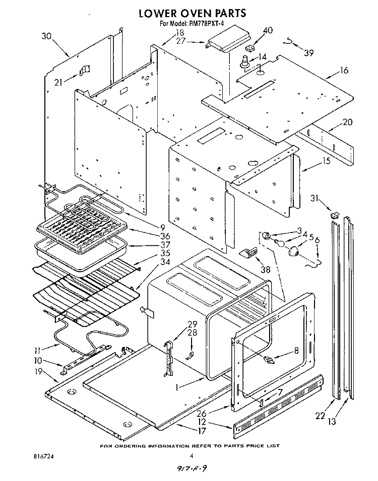 LOWER OVEN Diagram and Parts List for RM778PXT4  Whirlpool Microwave Oven Combo