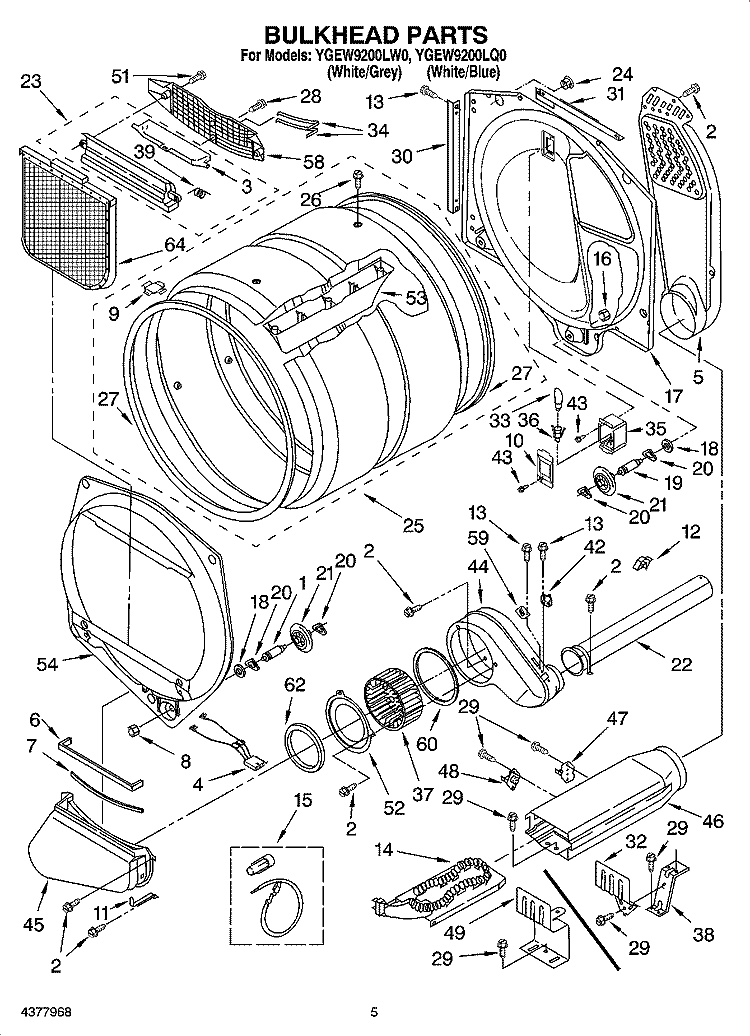 BULKHEAD PARTS Diagram and Parts List for YGEW9200LQ0  Whirlpool Dryer
