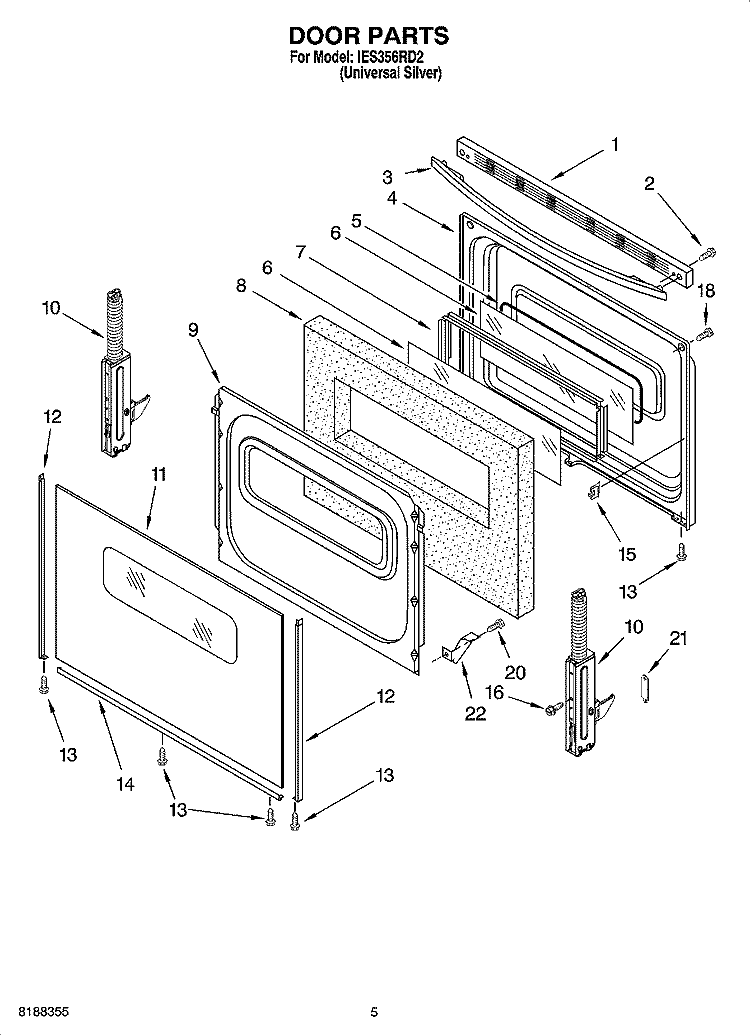 DOOR PARTS Diagram and Parts List for IES356RD2  Inglis Range