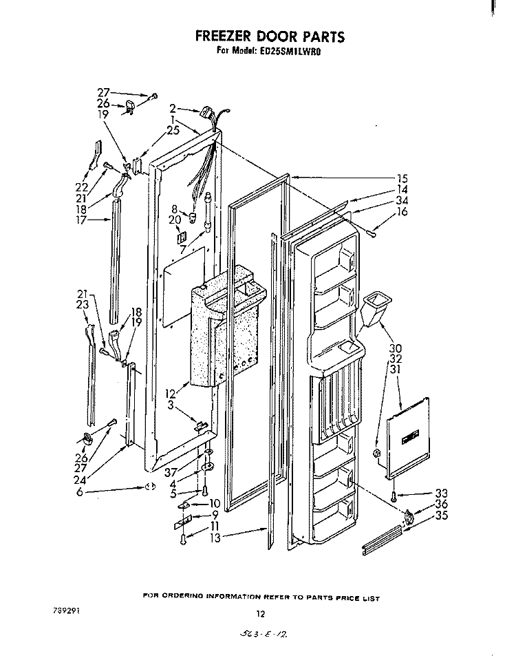 FREEZER DOOR Diagram and Parts List for ED25SM1LWR0  Whirlpool Refrigerator