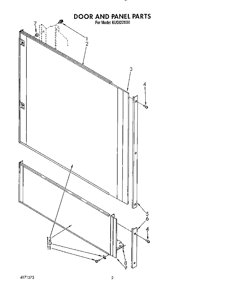 DOOR AND PANEL Diagram and Parts List for KUDI22XX0  KitchenAid Dishwasher