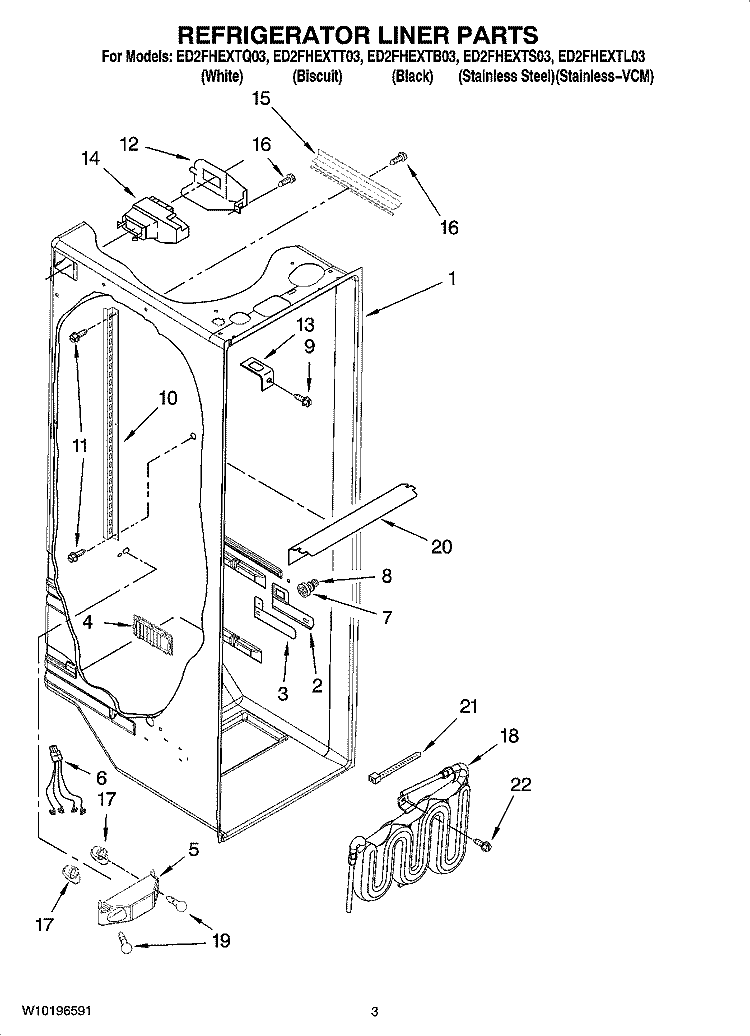 REFRIGERATOR LINER PARTS Diagram and Parts List for ED2FHEXTB03  Whirlpool Refrigerator