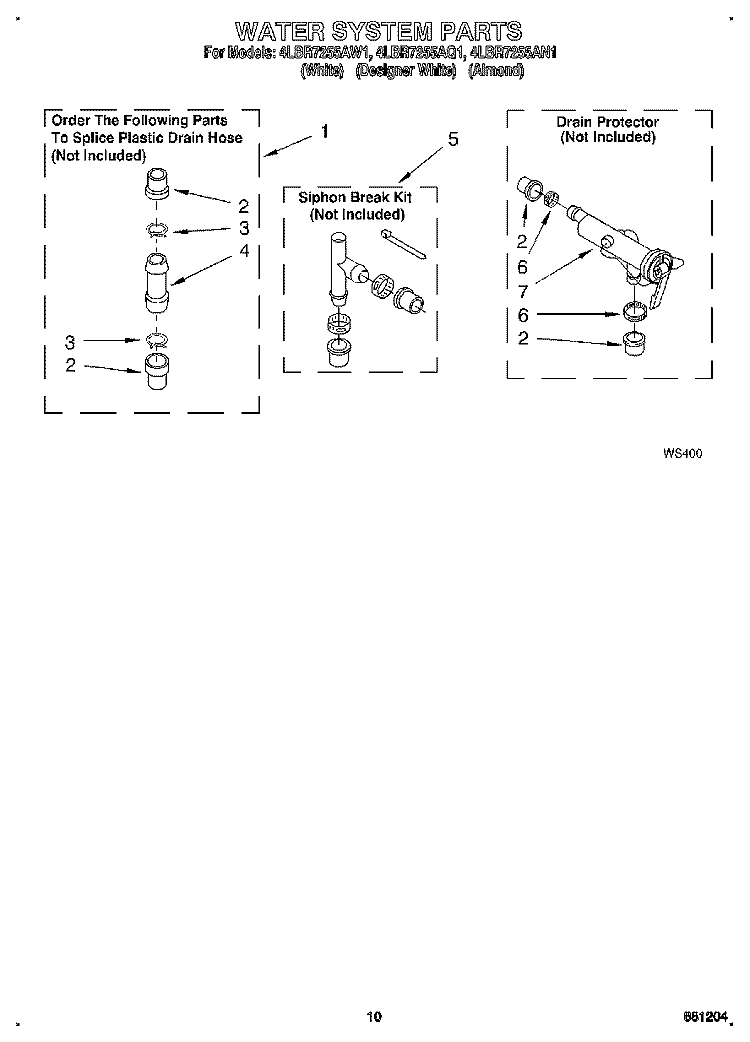 WATER SYSTEM Diagram and Parts List for 4LBR7255AN1  Whirlpool Washer