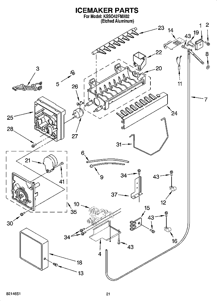 ICEMAKER PARTS Diagram and Parts List for KSSO42FMX02  KitchenAid Refrigerator