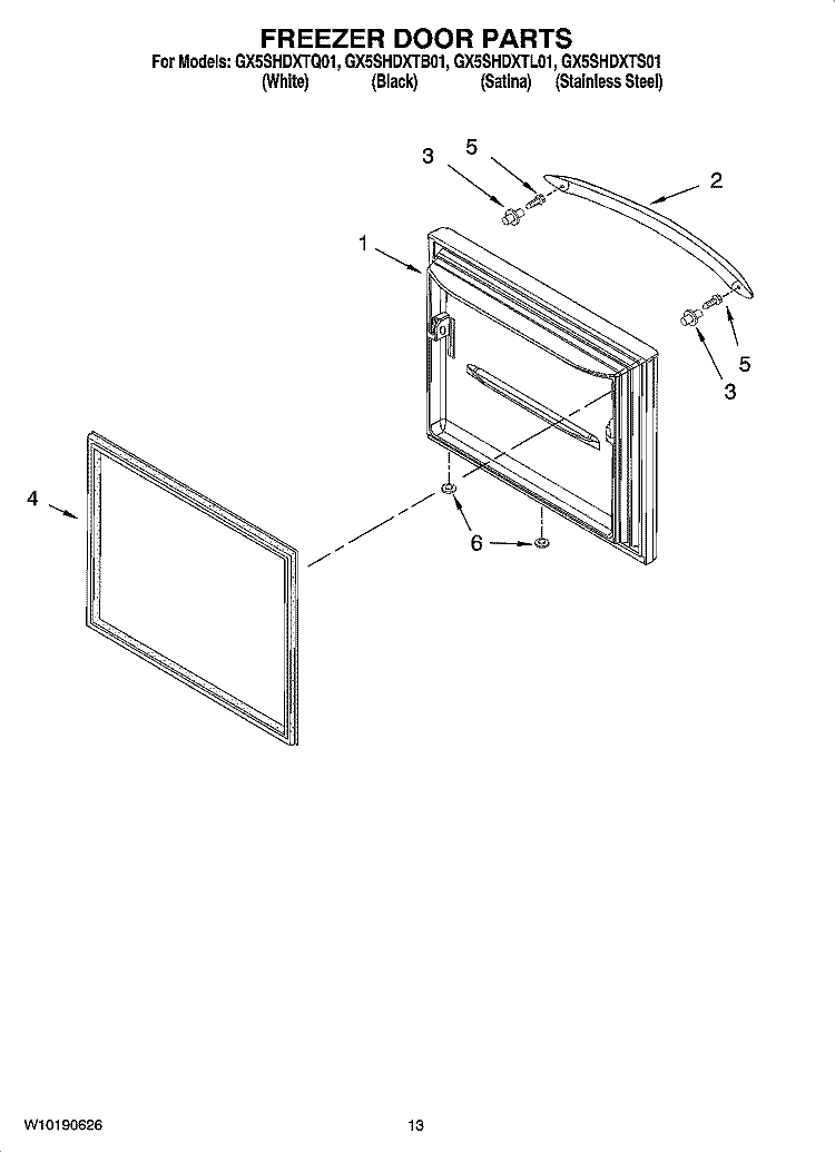 FREEZER DOOR PARTS Diagram and Parts List for GX5SHDXTQ01  Whirlpool Refrigerator