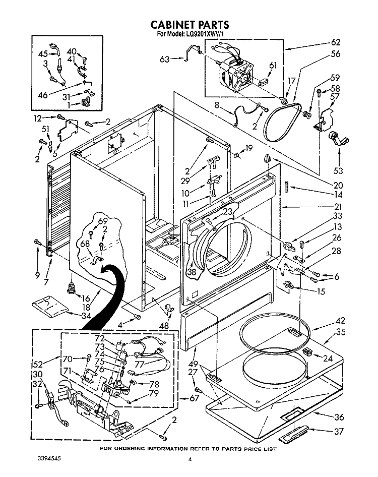 CABINET Diagram and Parts List for LG9201XWN1  Whirlpool Dryer