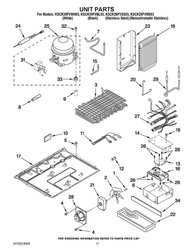 UNIT PARTS Diagram and Parts List for KSCK25FVMS03  KitchenAid Refrigerator