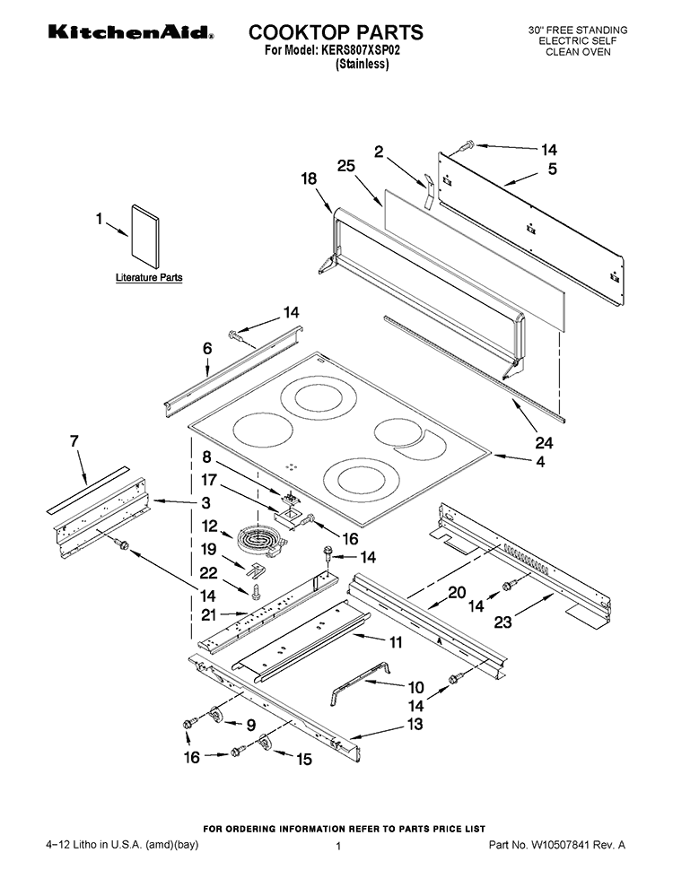 COOKTOP PARTS Diagram and Parts List for KERS807XSP02  KitchenAid Range